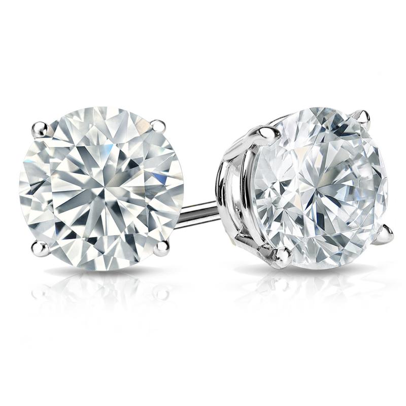Womens | Stud Earrings | 14K White Gold | 6 CTW Round Cut Lab Grown Diamond | F-VS