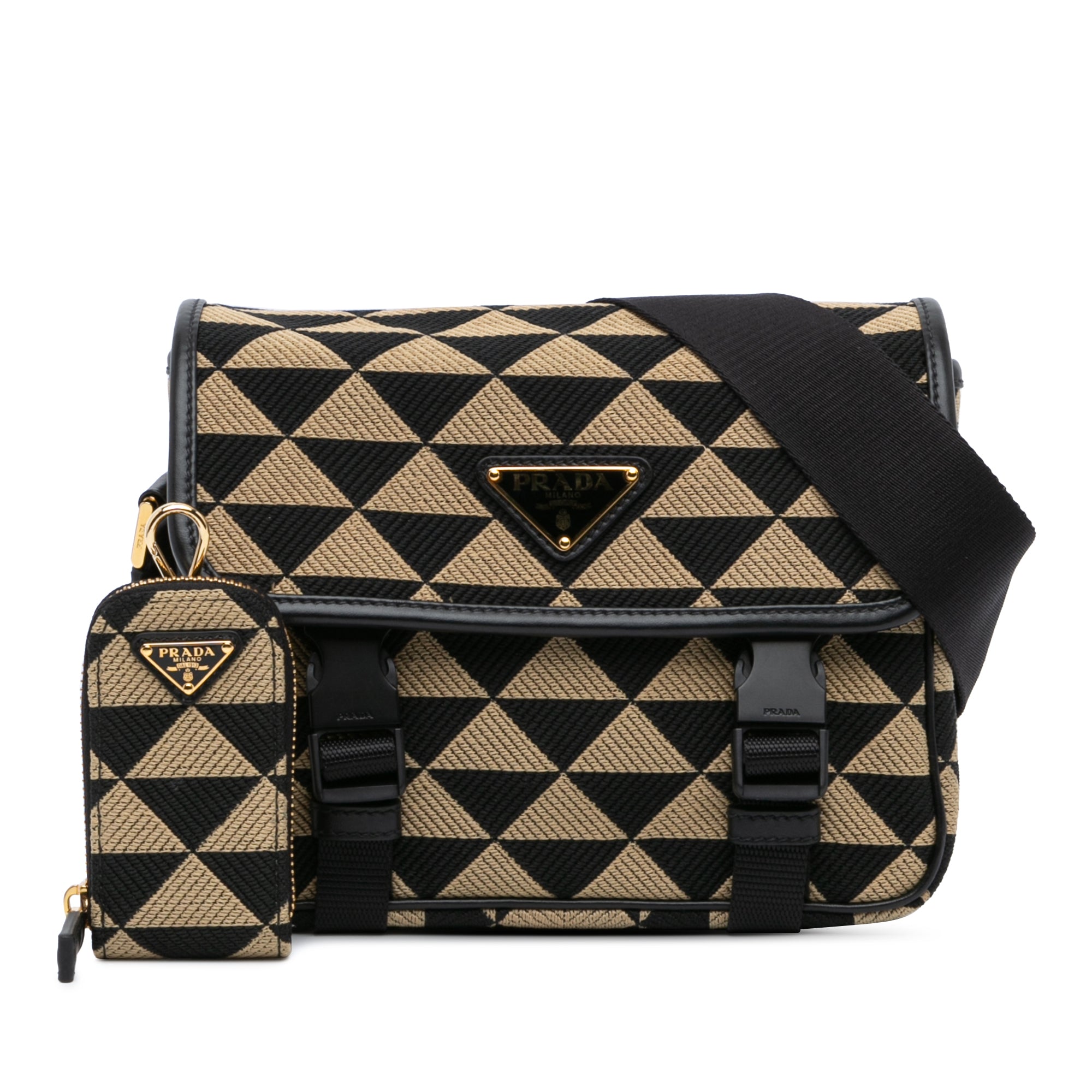 Prada | Pre-Owned Symbole Double Buckle Messenger Bag | Brown