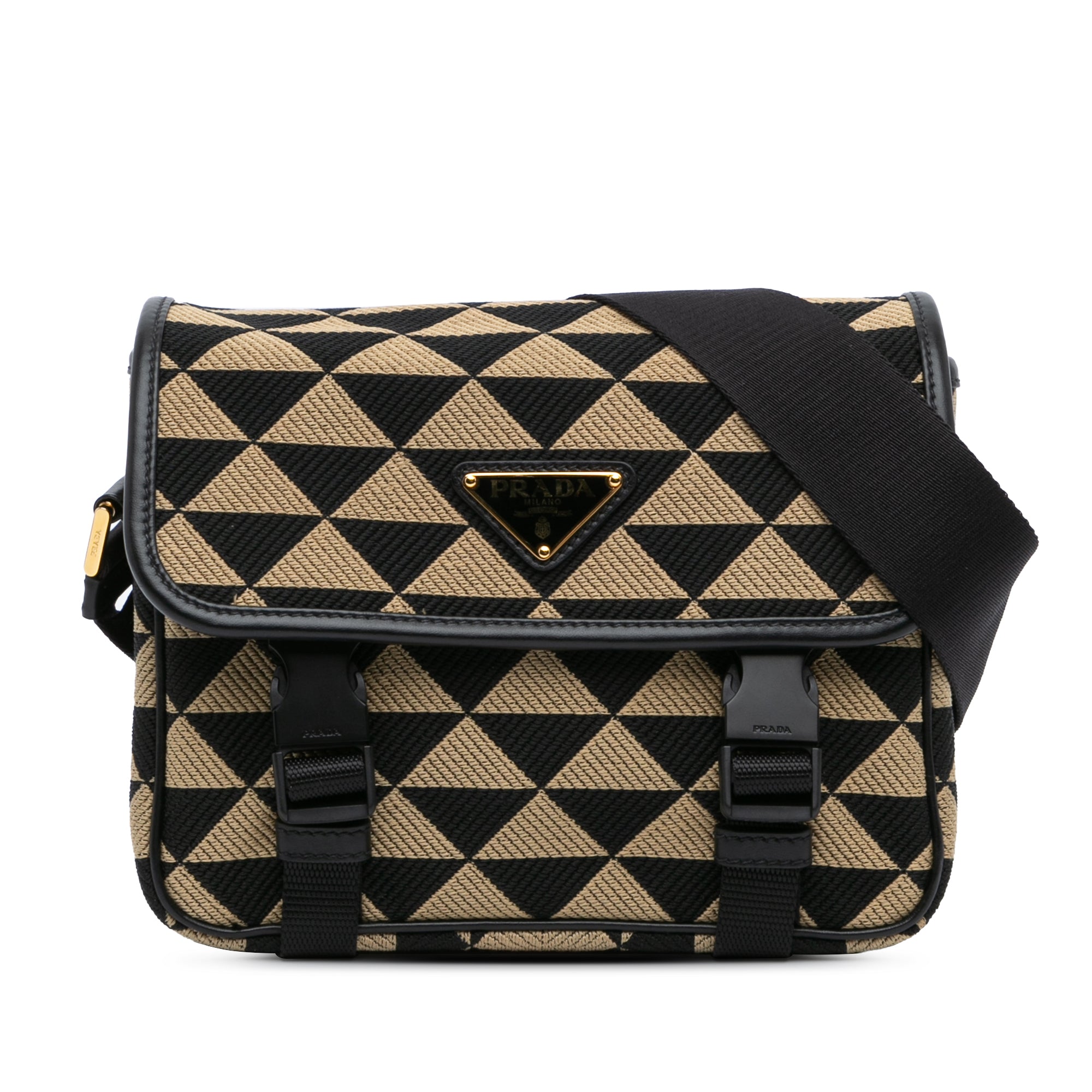 Prada | Pre-Owned Symbole Double Buckle Messenger Bag | Brown