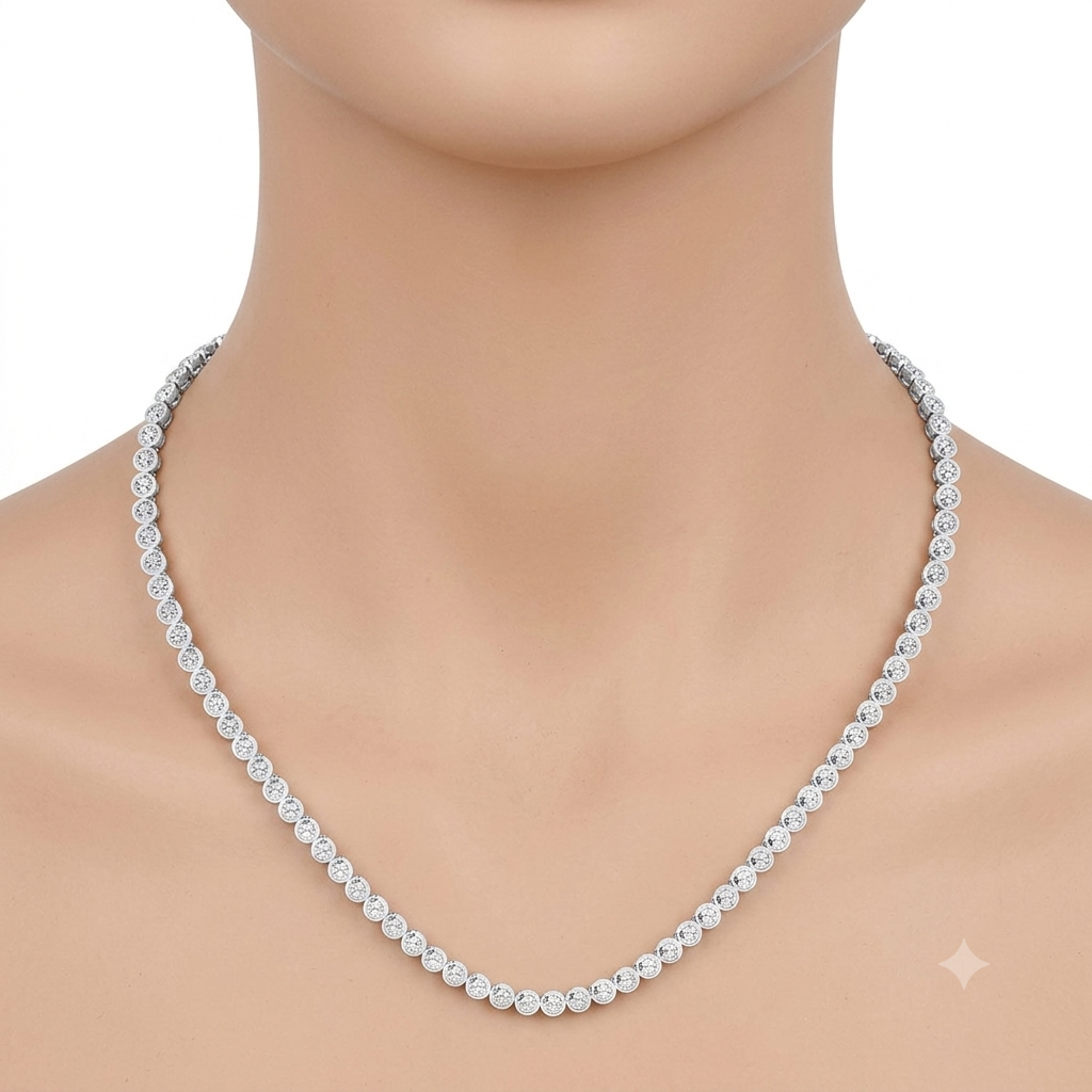 Womens | Tennis Necklace | 10K White Gold | 10.25 CTW Round Cut Lab Grown Diamond | G-SI