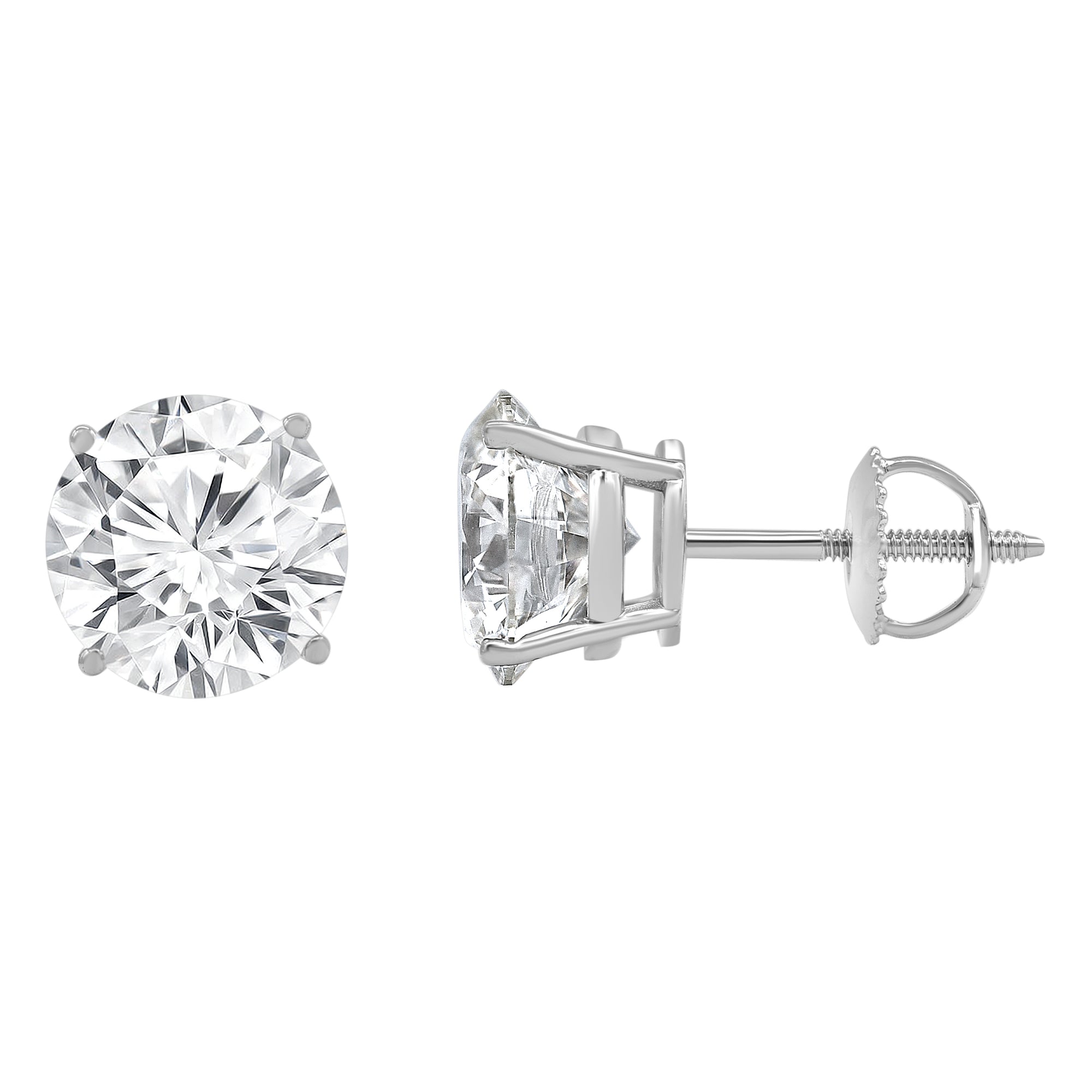 Womens | Stud Earrings | 14K White Gold | 5 CTW Round Cut Lab Grown Diamond | IJ-VS