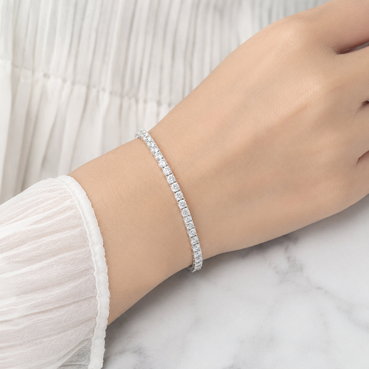 Womens | Tennis Bracelet | 14K White Gold | 8.25 CTW Round Cut Lab Grown Diamond | F-VS