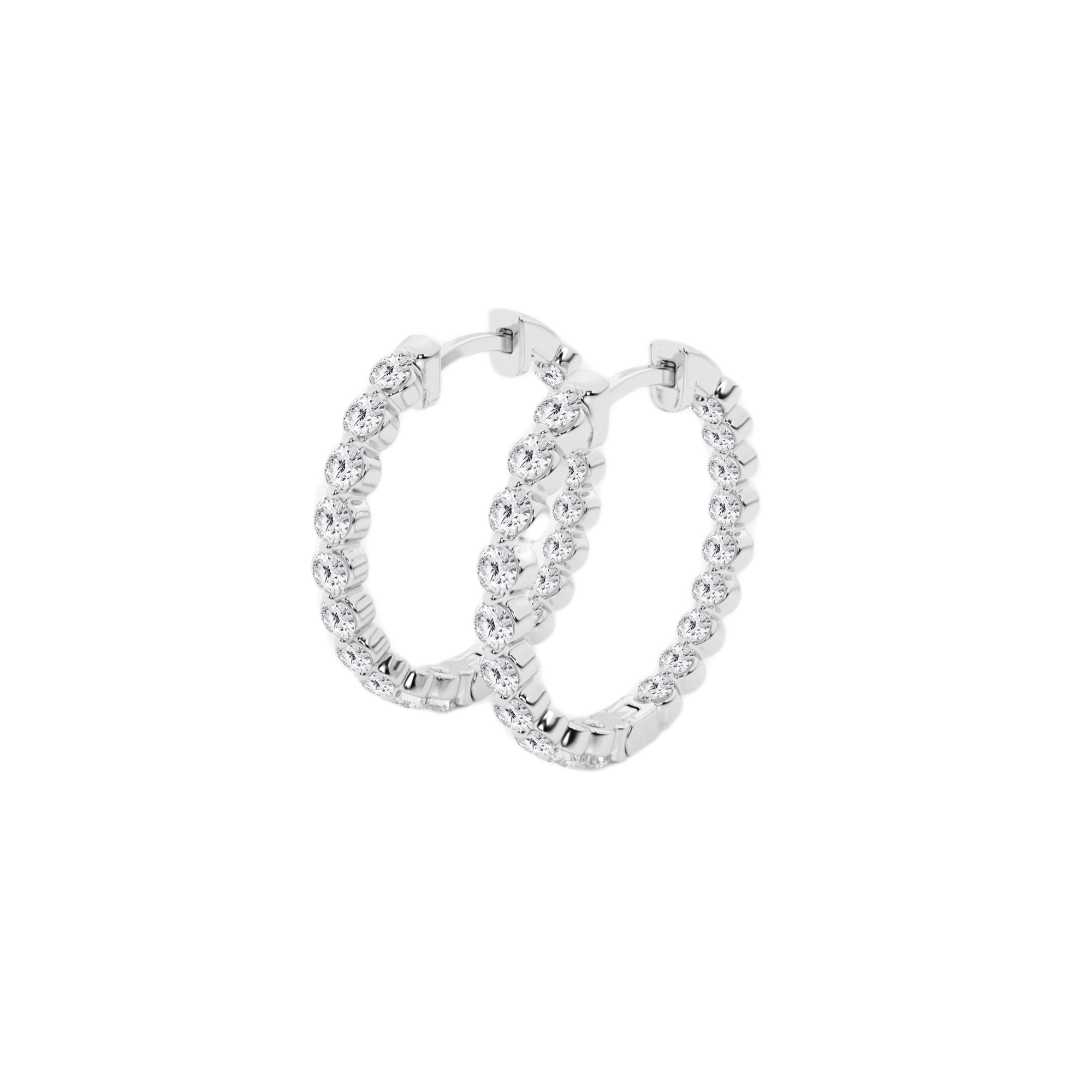 Womens | Inside Diamond Hoop Earrings | 14K White Gold | 1 CTW Round Cut Lab Grown Diamond | F-VS2