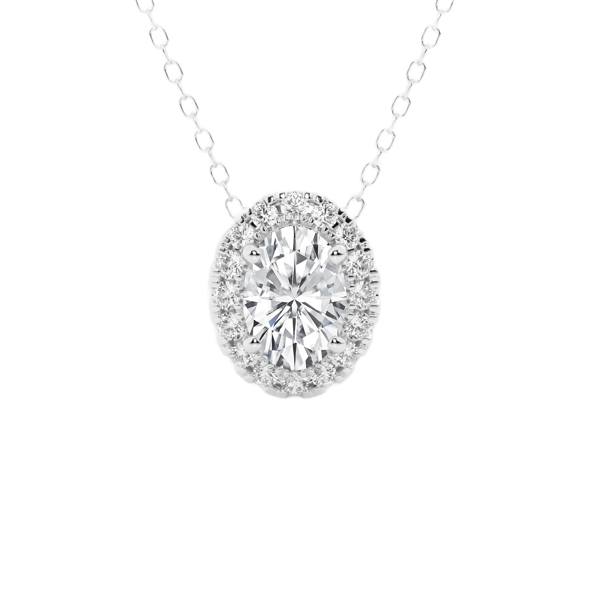 Womens | Halo Solitaire Pendant Necklace | 14K White Gold | 1.25 CTW Round Cut Lab Grown Diamond | G-SI