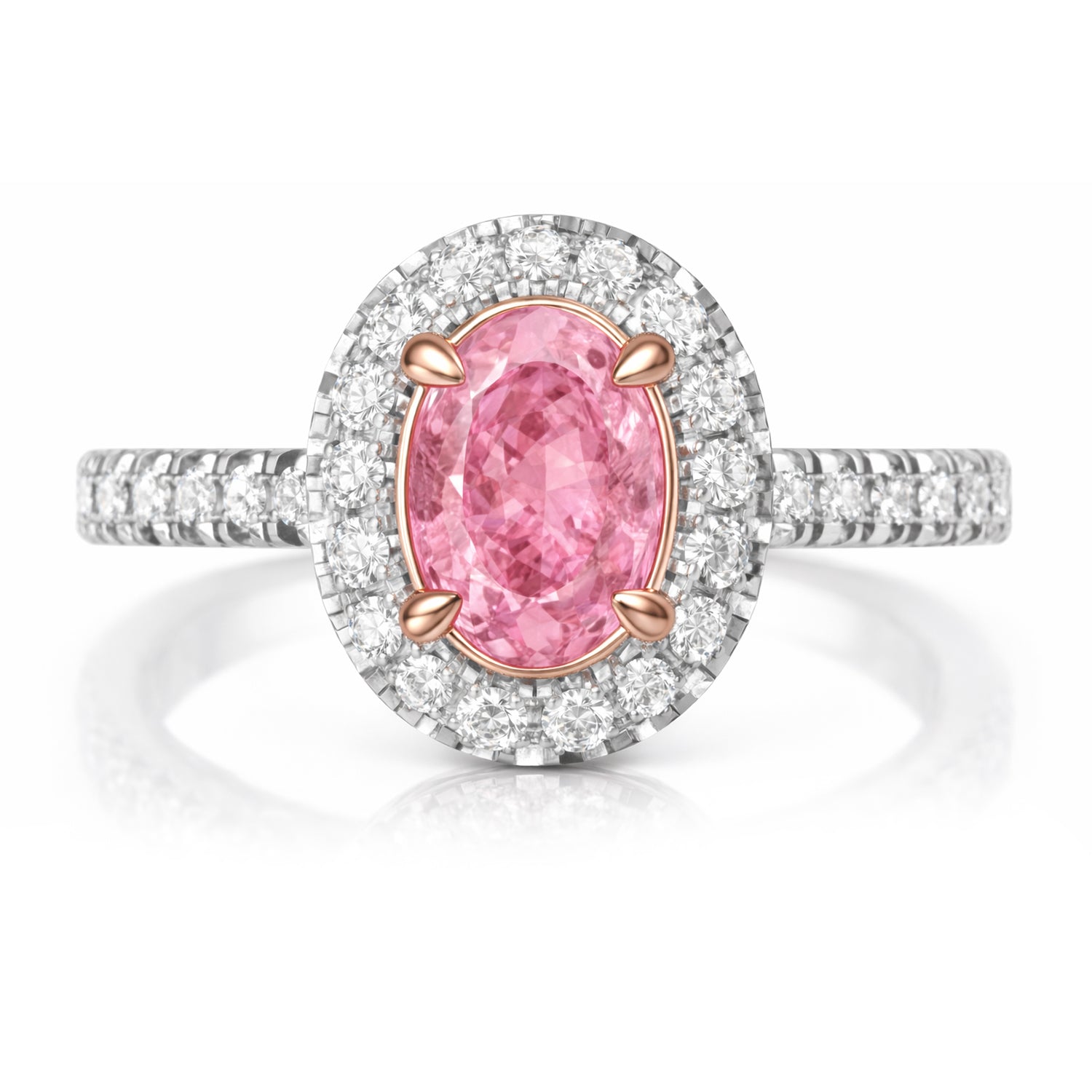 Womens | Halo Engagement Ring | 14K Two Tone Gold | 2.45 CTW Oval Cut Lab Grown Diamond | Pink-VS1
