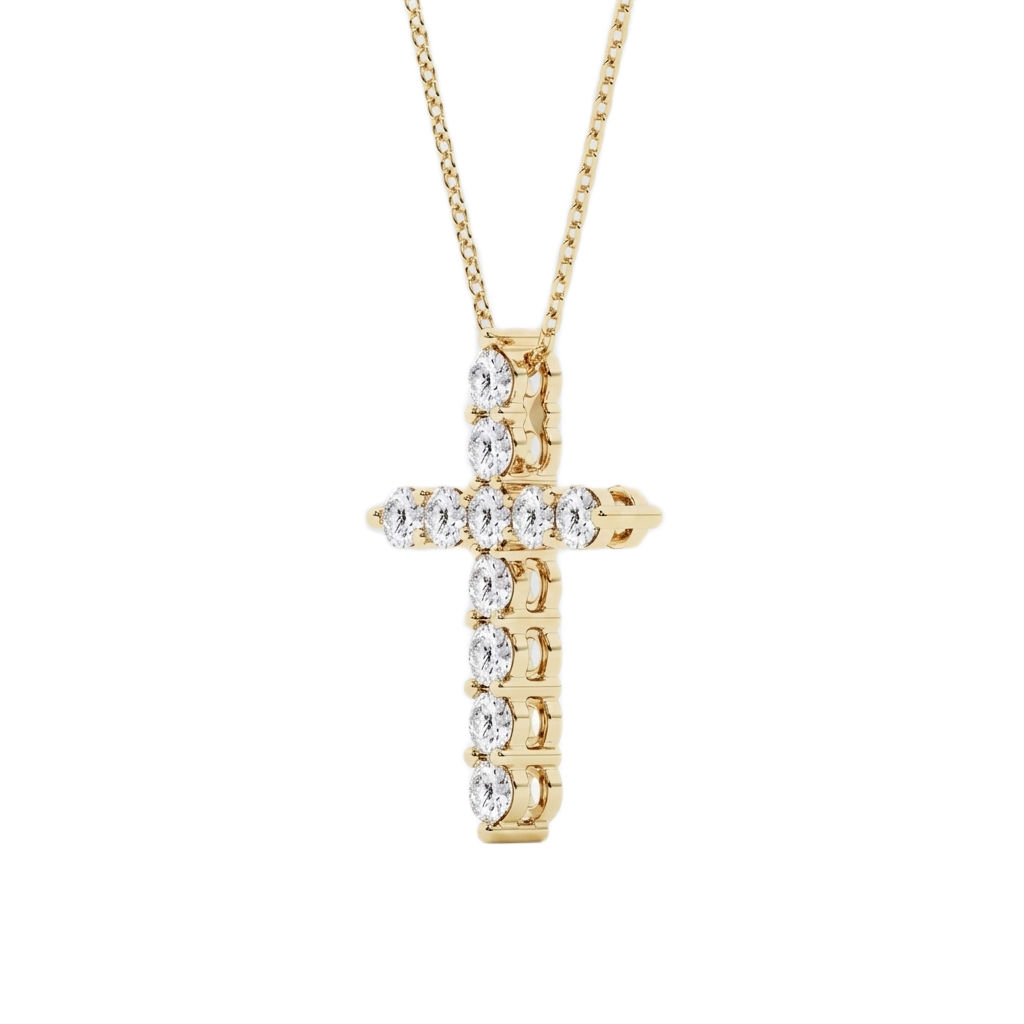 Womens | Cross Pendant Necklace | 14K Yellow Gold | 1 CTW Round Cut Lab Grown Diamond | G-SI