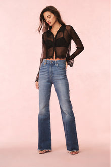 Koto Sheer Lace-Trimmed Top | Black