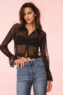 Koto Sheer Lace-Trimmed Top | Black