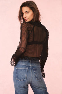 Koto Sheer Lace-Trimmed Top | Black