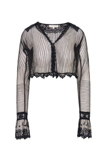 Koto Sheer Lace-Trimmed Top | Black