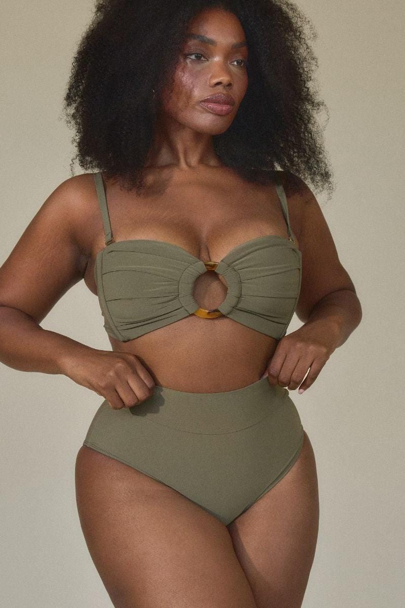 Added Coverage High Rise Bikini Bottom | Khaki