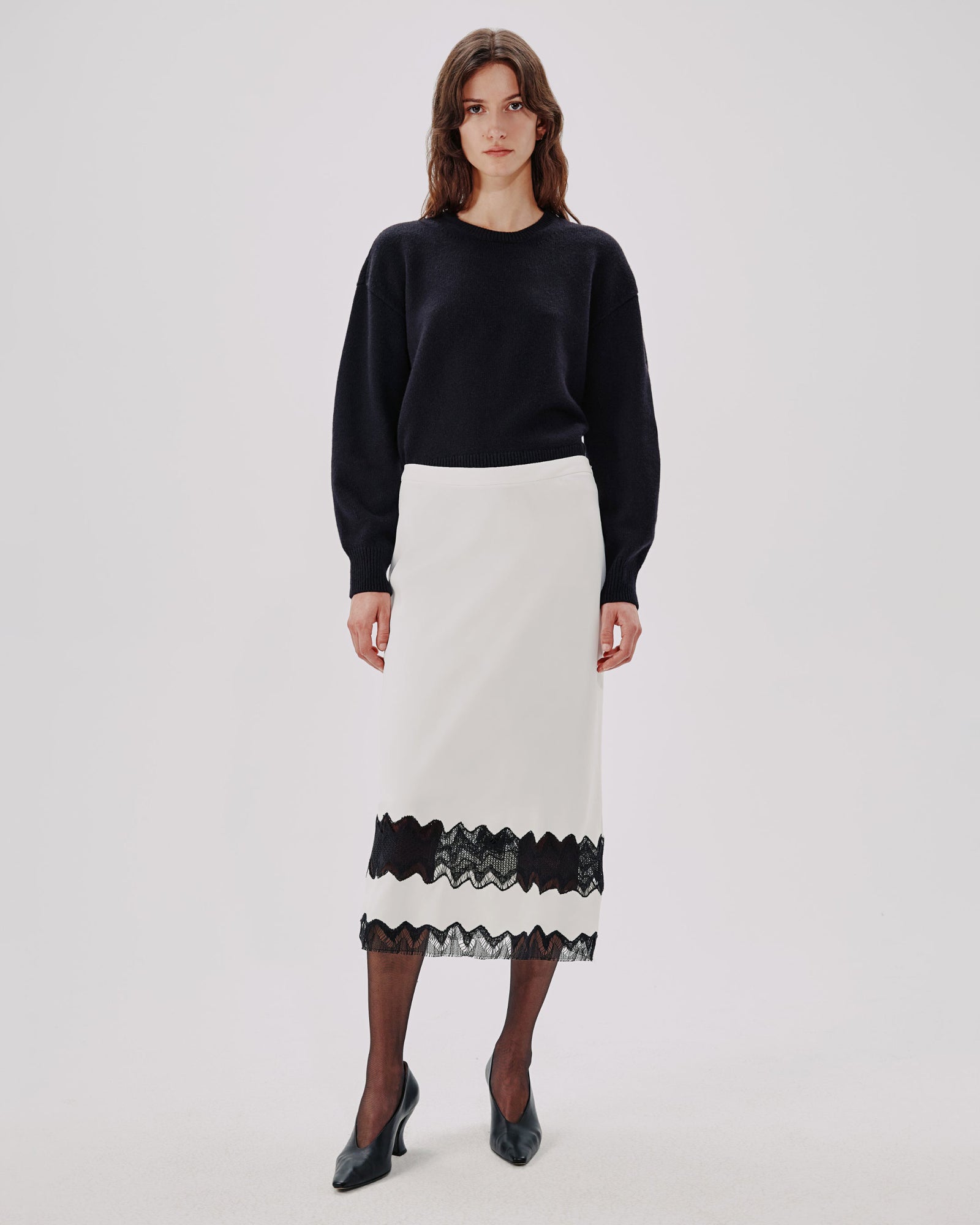 Women | Lace Inset Skirt | White x Black