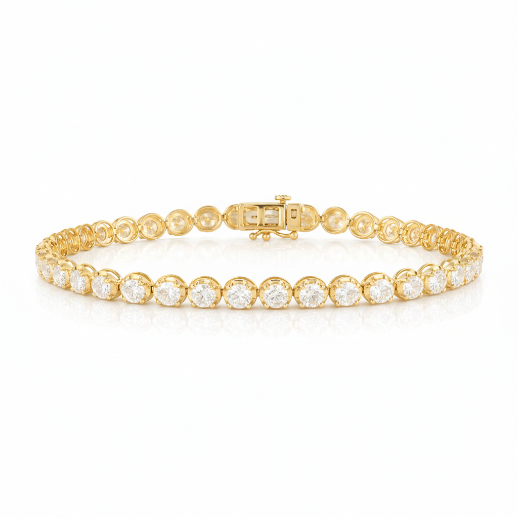 9.70 CT Round Lab-Grown Diamond | Tennis Bracelet | 14K Yellow Gold | J-K Color | I1-I2 Clarity