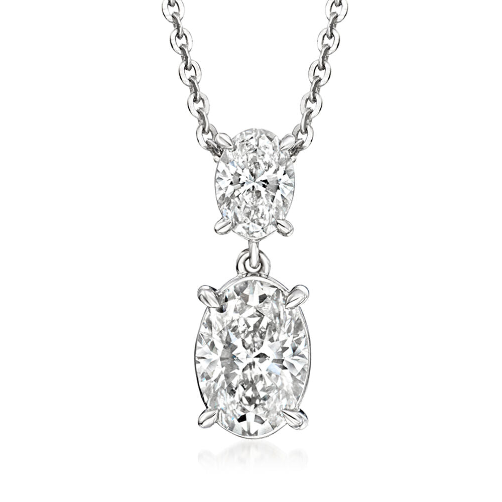 2.00 CT Oval Lab-Grown Diamond | Oval Drop Pendant Necklace | 14K White Gold | H Color | VS Clarity