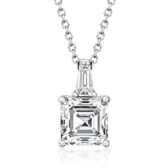 2.15 CT Asscher/Baguette Lab-Grown Diamond | Solitaire Pendant Necklace | 14K White Gold