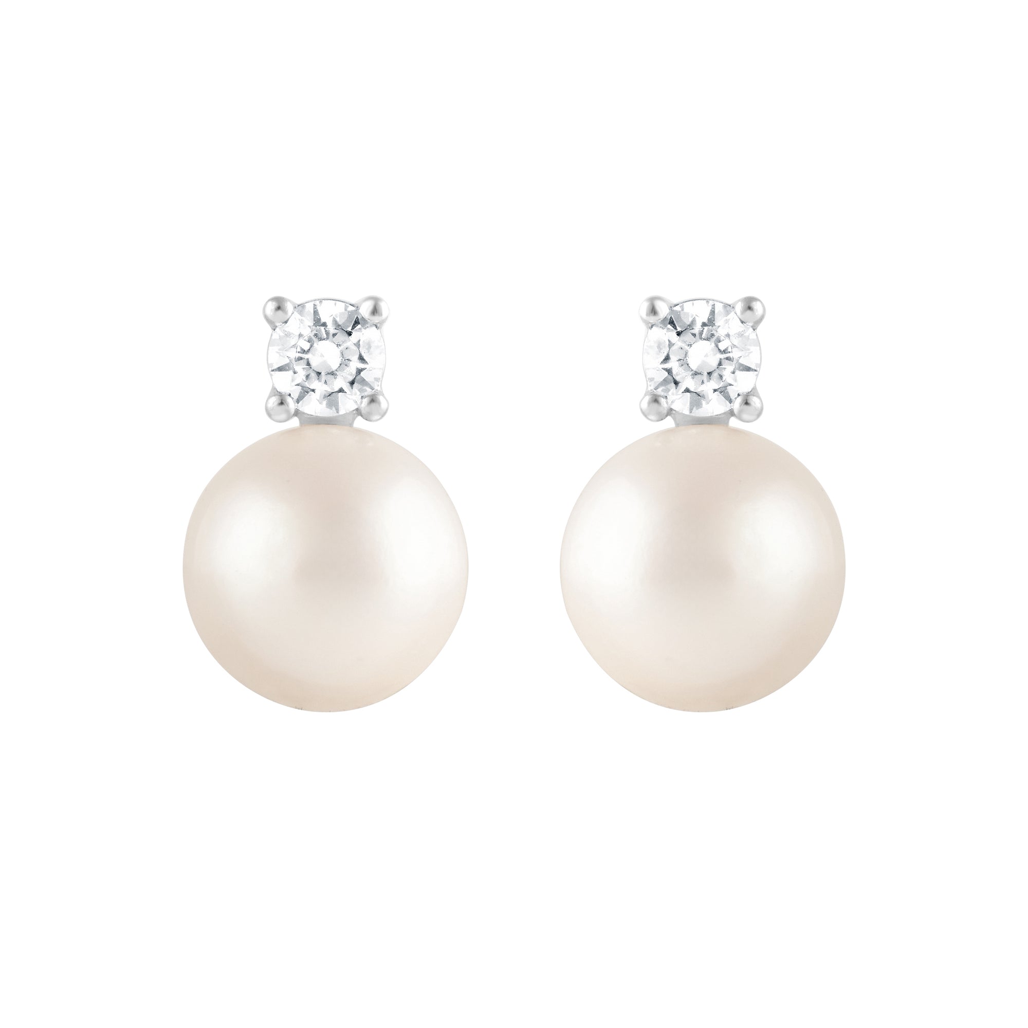 0.24 CT Round Lab-Grown Diamond | with Pearl Stud Earrings | 925 Sterling Silver | H Color | SI Clarity