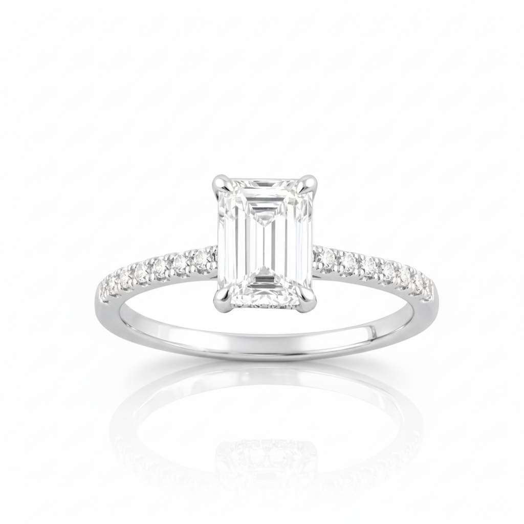 1.90 CT Emerald/Round Lab-Grown Diamond - I | Engagement Ring | 14K White Gold | G Color | VS Clarity