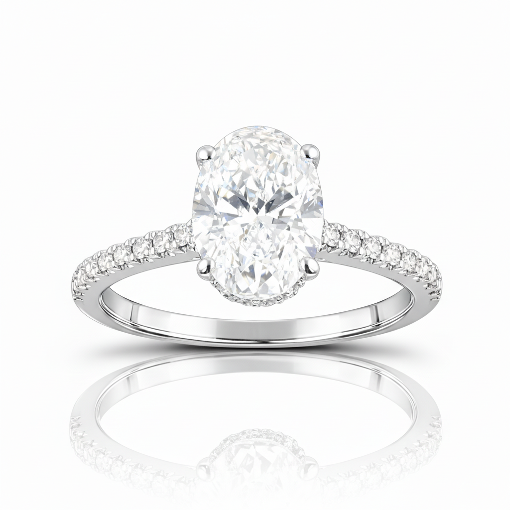 3.00 CT Oval/Round Lab-Grown Diamond | Engagement Ring | 14K White Gold | F Color | VS Clarity