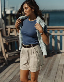 Women | Leukos Linen-Blend Tailored Short | Sandstone