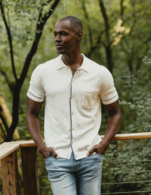 Men | Robles Knit Button Down | White-Navy