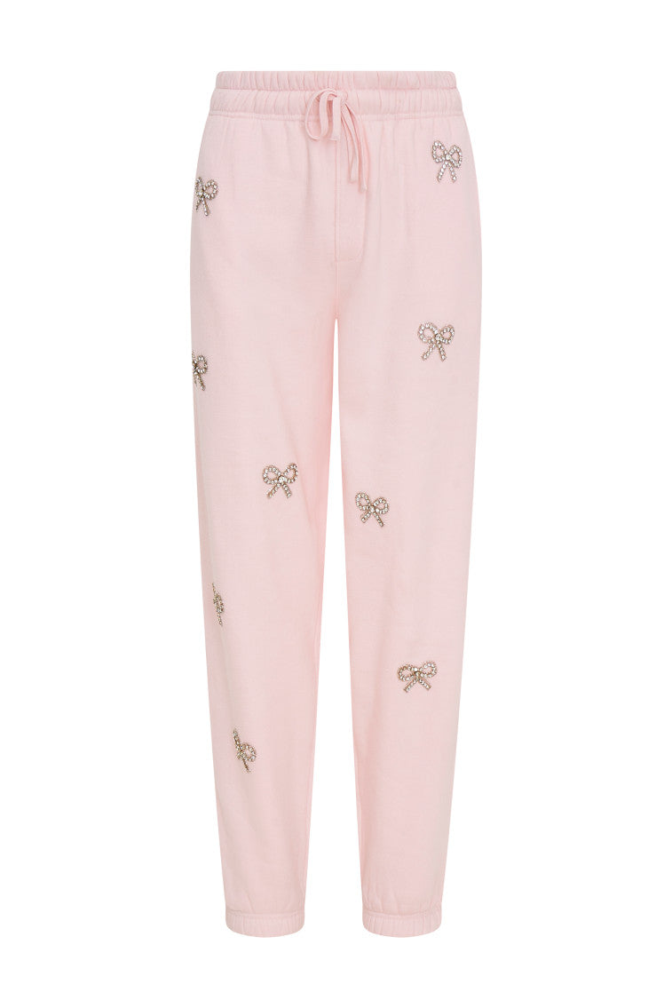 Lillia Crystal Bow Fleece Sweatpant | Icicle Pink