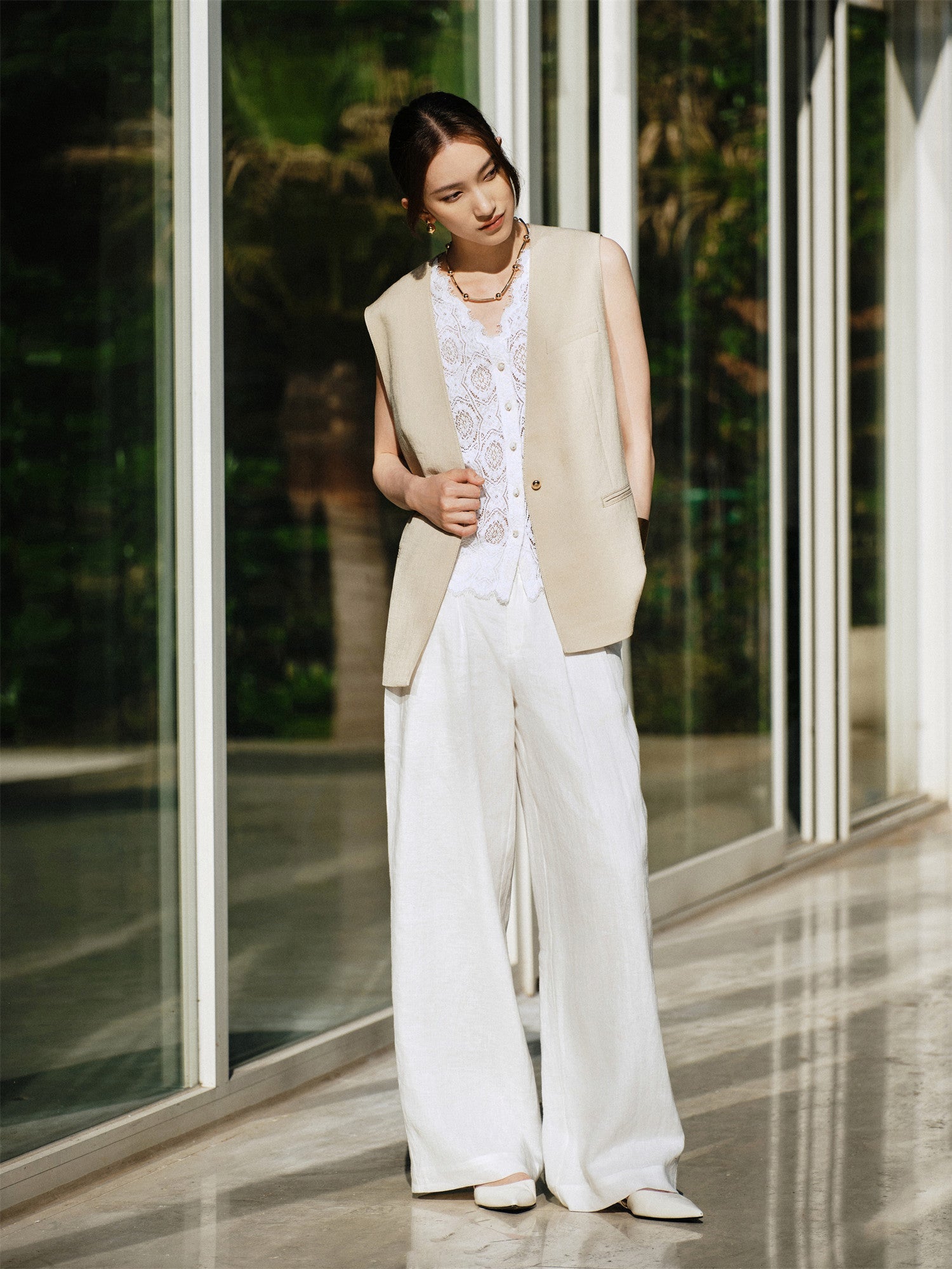 Heavyweight Linen Wide-Leg Pants | White