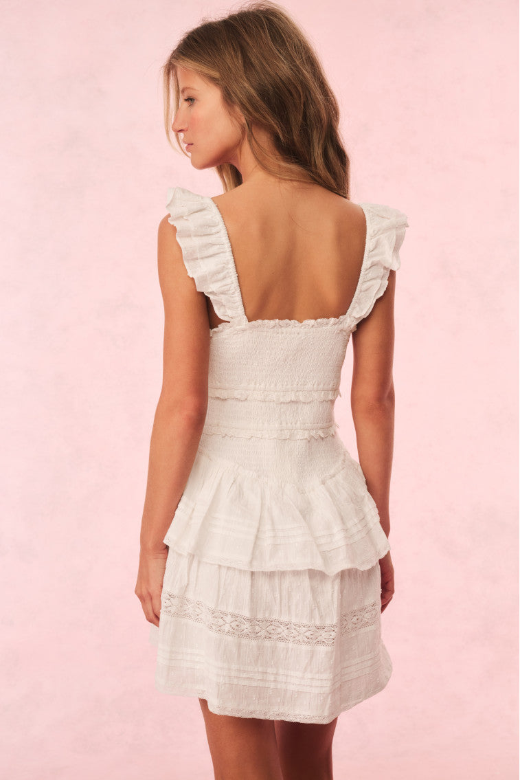 Lovine Cotton Smocked Mini Dress | Off White