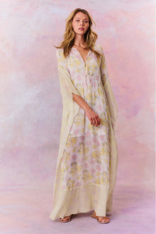 Womens | Lupine Chiffon Mixed Print Kaftan | Peachy Sunrise