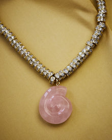 The Rose Quartz Rio Rhinestone Necklace | Rose Quartz/Cubic Zirconia | Silver