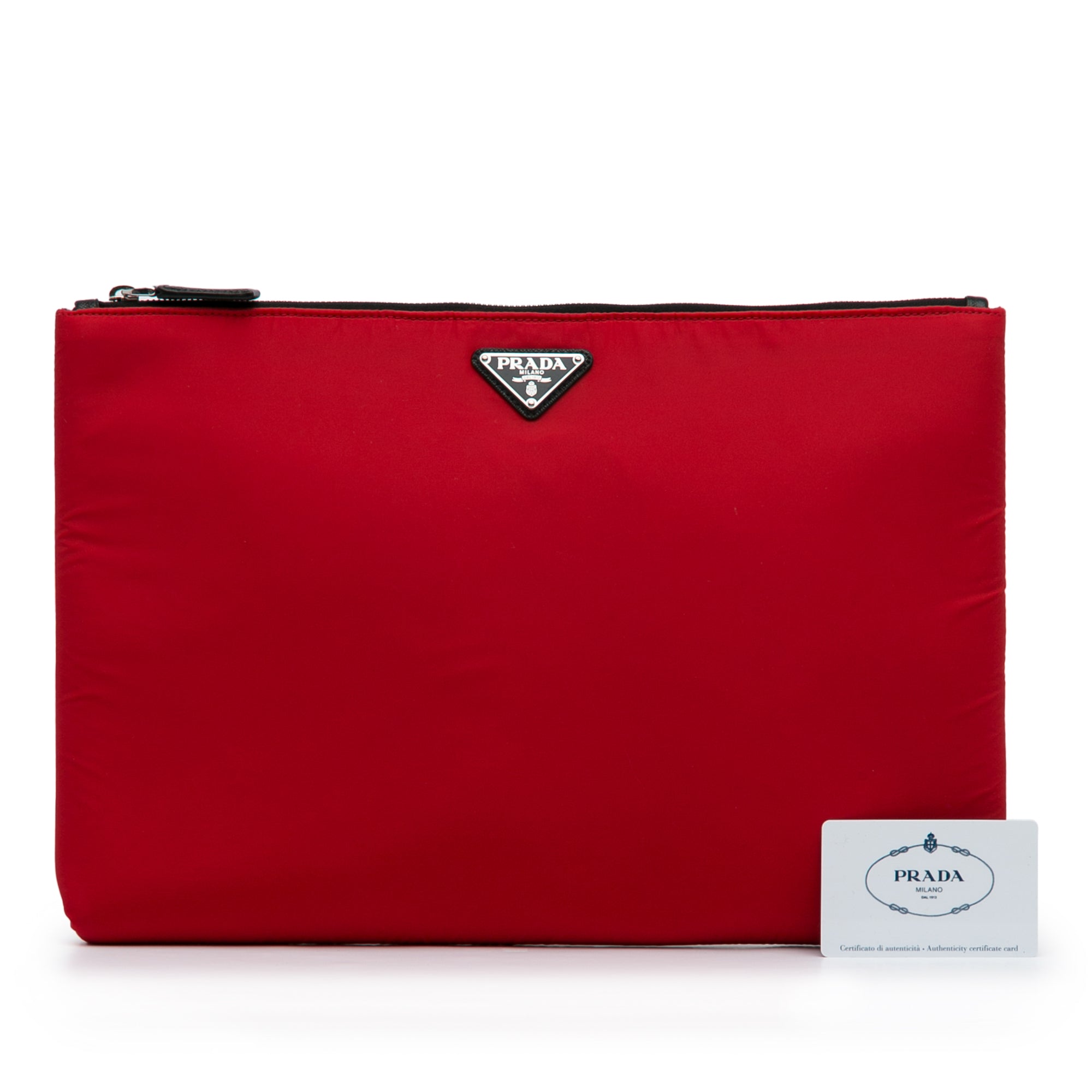 Prada | Pre-Owned Tessuto Soft Zip Clutch | Red