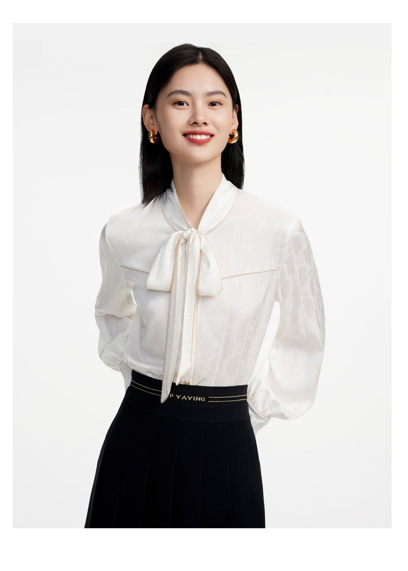 Lace-up Collar Shirt | Beige