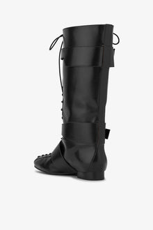 Lace Up High Boots in Crinkle Oleatex | Black