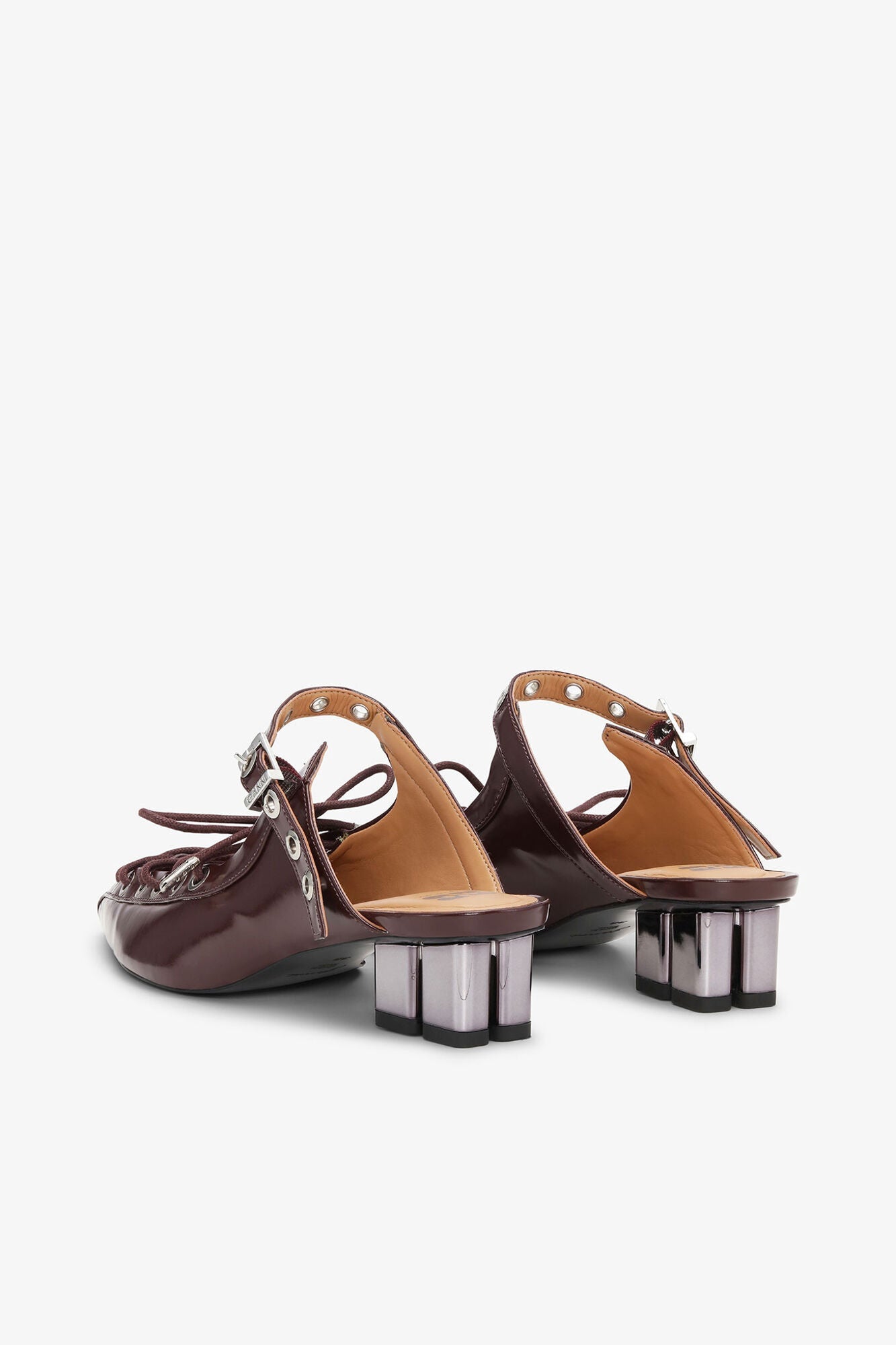 Lace Up Mules in Brown Oleatex | Tawny Port