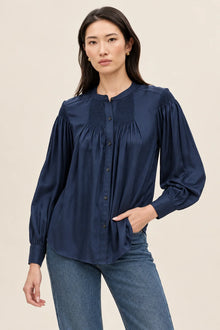 Long Sleeve Twill Blouse | Navy