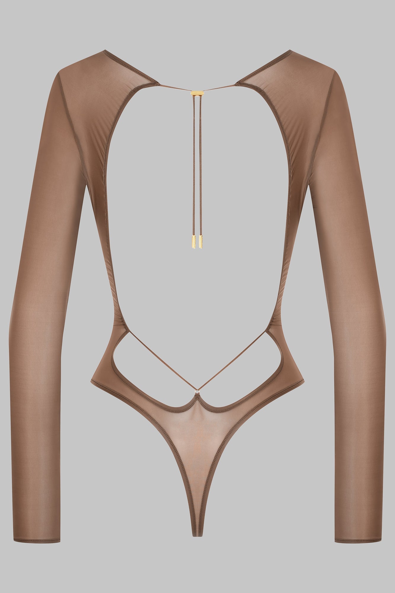 Open Back Long Sleeve Thong Bodysuit - French Kiss Light | Mocha