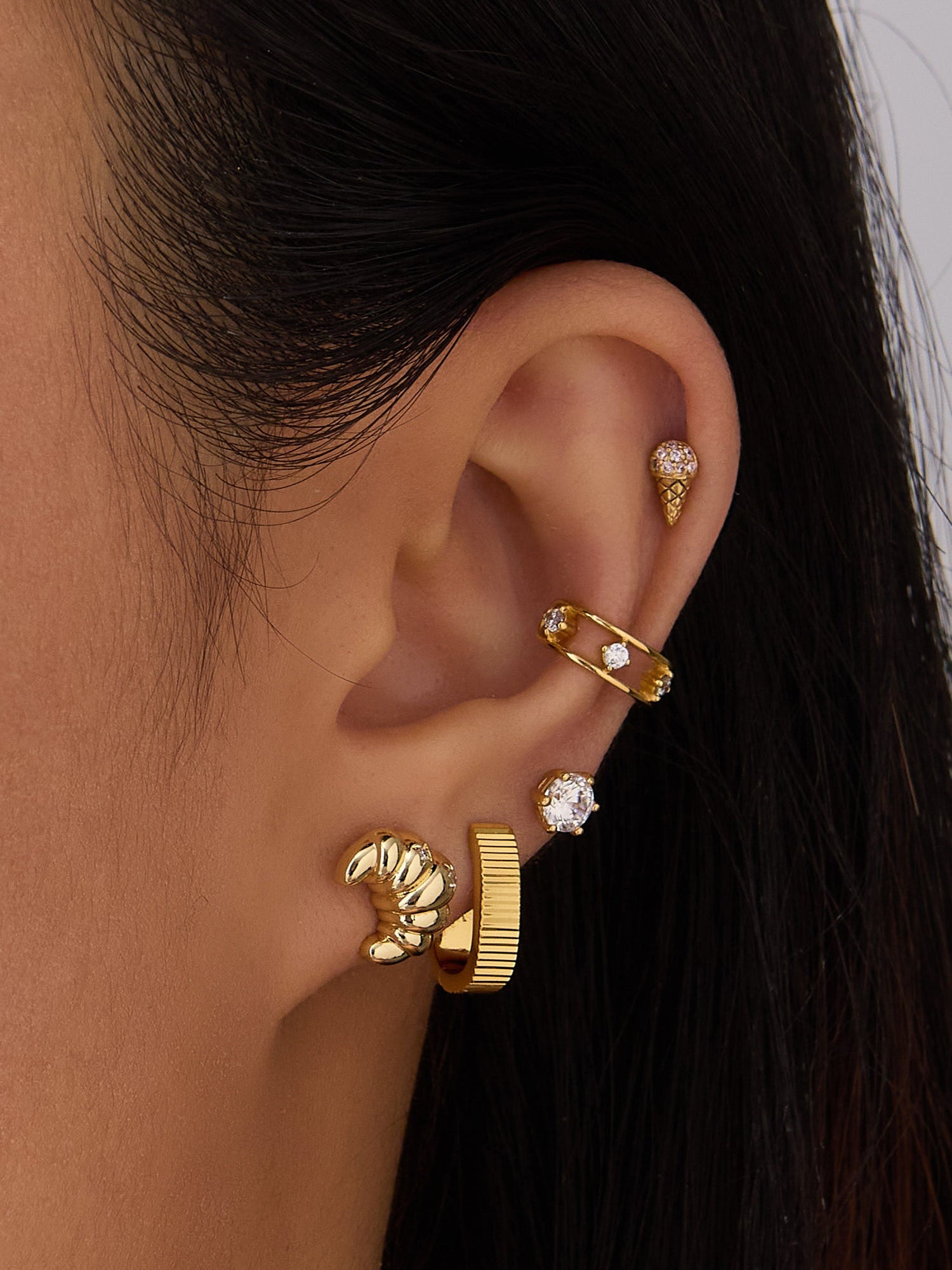 Ice Cream Flat Back Earring | 5A Grade Cubic Zirconia | 14K Gold Plated Brass