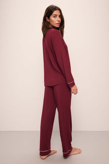 Model wears Gisele TENCEL Modal Long PJ Set in Cabernet/Ivory/