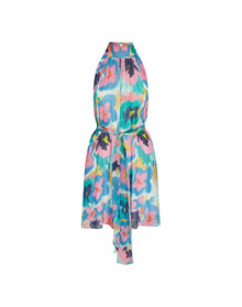 Lucia Summer Majesty Silk Sleeveless Babydoll Halter Dress | Multi