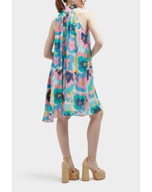 Lucia Summer Majesty Silk Sleeveless Babydoll Halter Dress | Multi