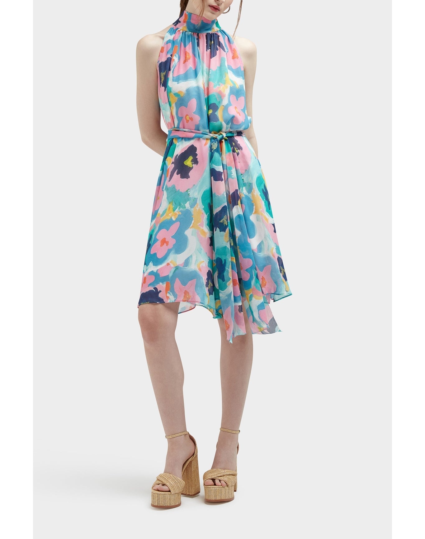 Lucia Summer Majesty Silk Sleeveless Babydoll Halter Dress | Multi