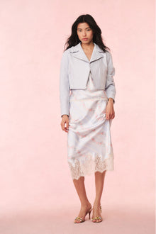 Malina Satin Floral Midi Slip Skirt | Wavecrest Blue