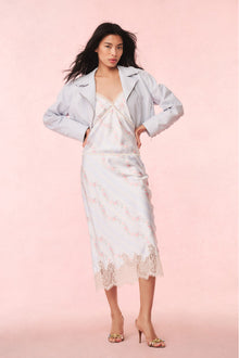 Malina Satin Floral Midi Slip Skirt | Wavecrest Blue