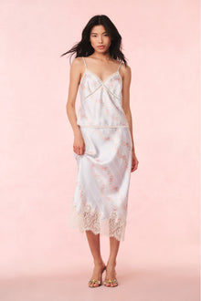Malina Satin Floral Midi Slip Skirt | Wavecrest Blue