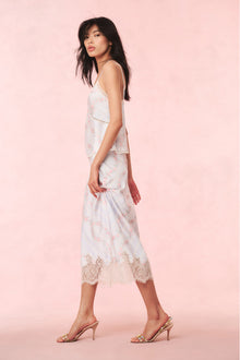 Malina Satin Floral Midi Slip Skirt | Wavecrest Blue