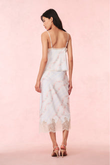 Malina Satin Floral Midi Slip Skirt | Wavecrest Blue