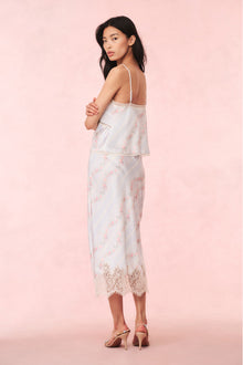 Malina Satin Floral Midi Slip Skirt | Wavecrest Blue