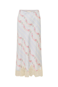 Malina Satin Floral Midi Slip Skirt | Wavecrest Blue
