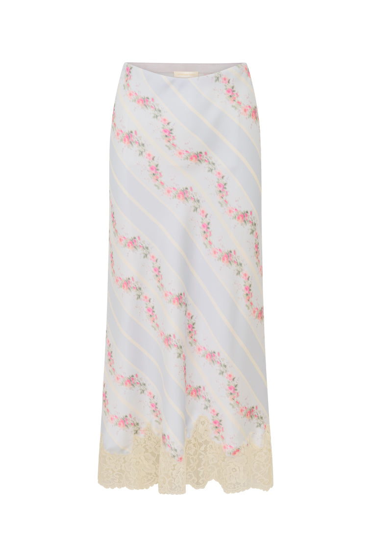 Malina Satin Floral Midi Slip Skirt | Wavecrest Blue