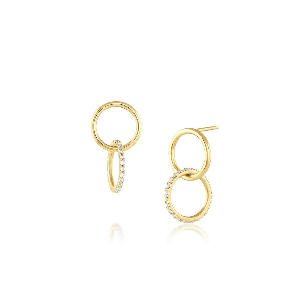 Women | White Diamond Sway Hoops | 14k Yellow Gold