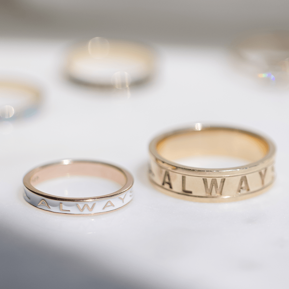 Women | "Always" Gold Memory Ring – White Enamel | 14k Rose Gold